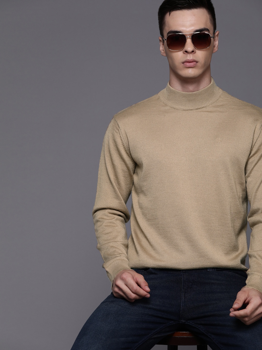 

Raymond High Neck Smart Casual Pullover, Beige