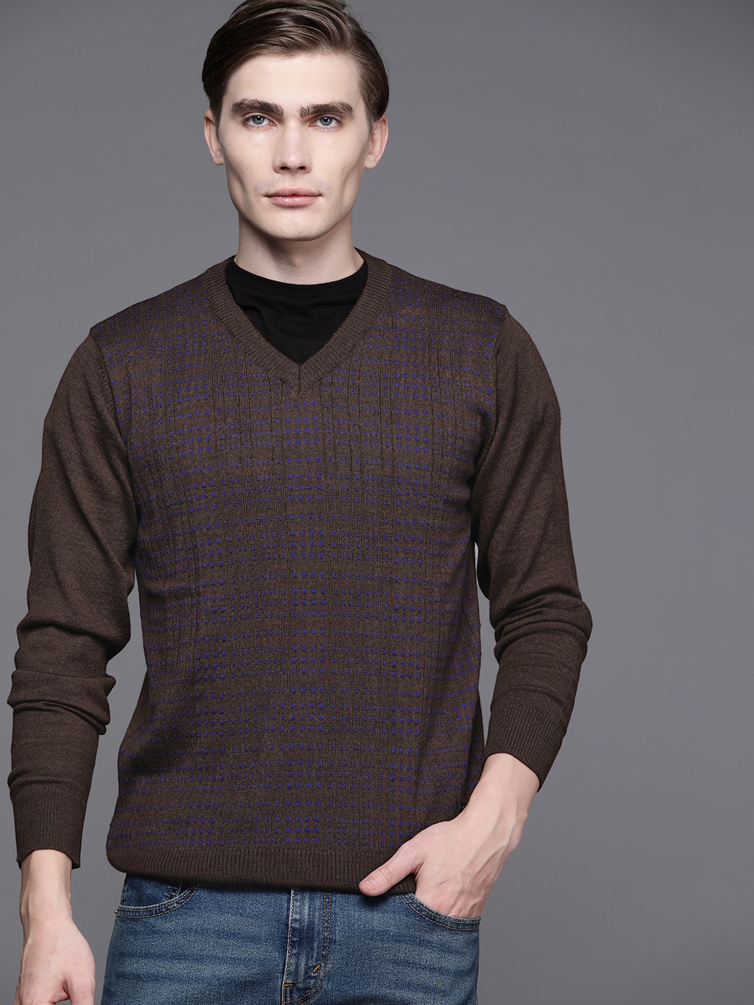 

Raymond Men Self Design Pullover, Brown