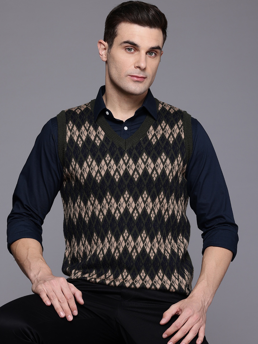 

Raymond Printed Sweater Vest, Olive