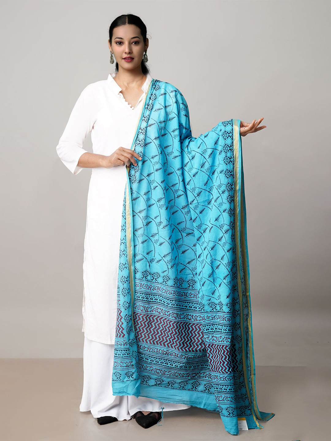 

Unnati Silks Ethnic Motifs Printed Pure Cotton Dupatta, Blue