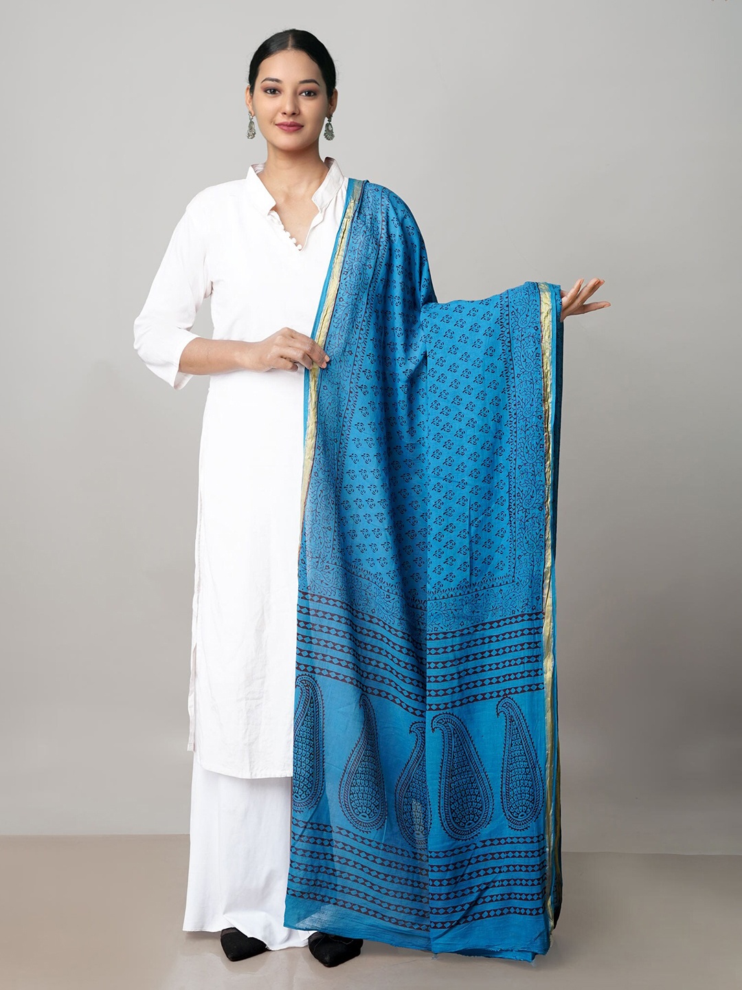 

Unnati Silks Ethnic Motifs Printed Pure Cotton Dupatta, Blue