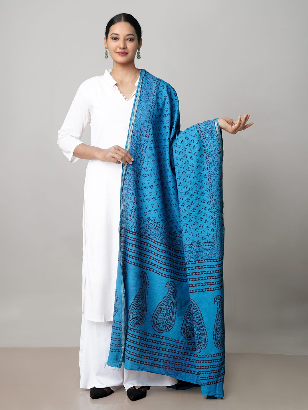 

Unnati Silks Ethnic Motifs Printed Pure Cotton Dupatta, Blue
