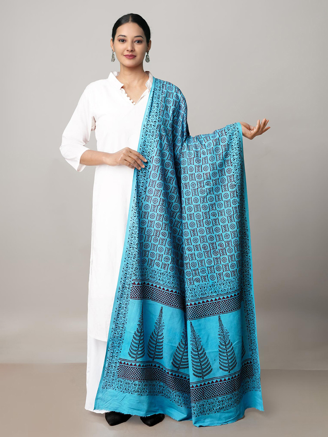 

Unnati Silks Ethnic Motifs Printed Pure Cotton Dupatta, Blue