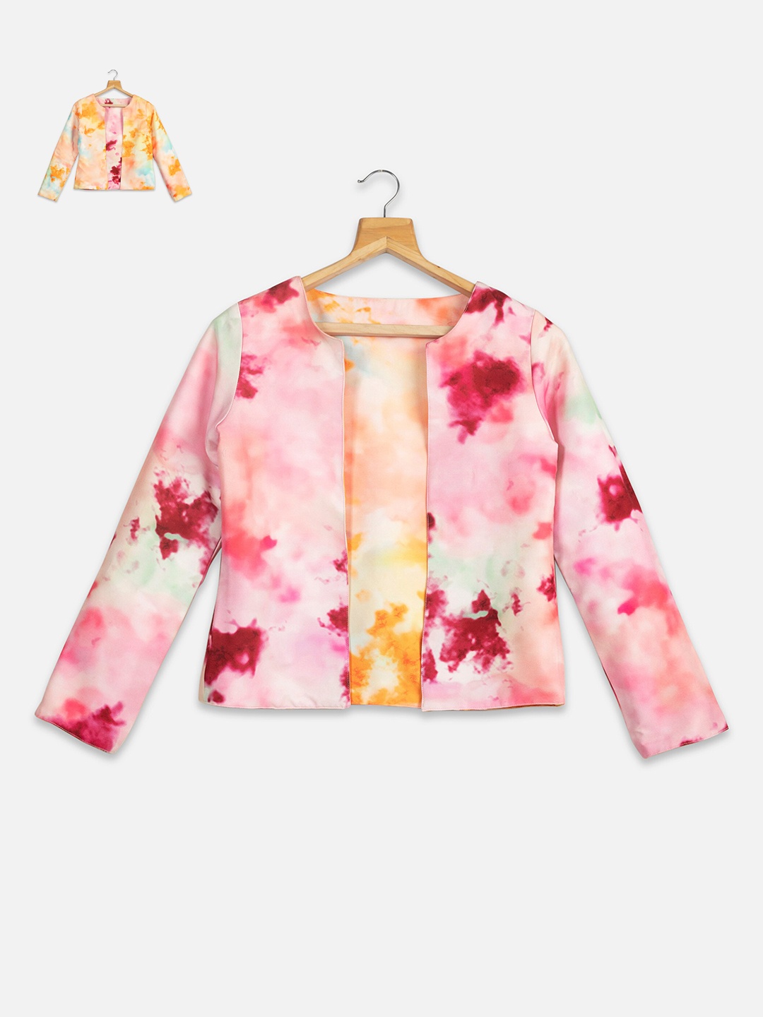 

NEOFAA Tie And Dye Collarless Reversible Open Front Jacket, Orange