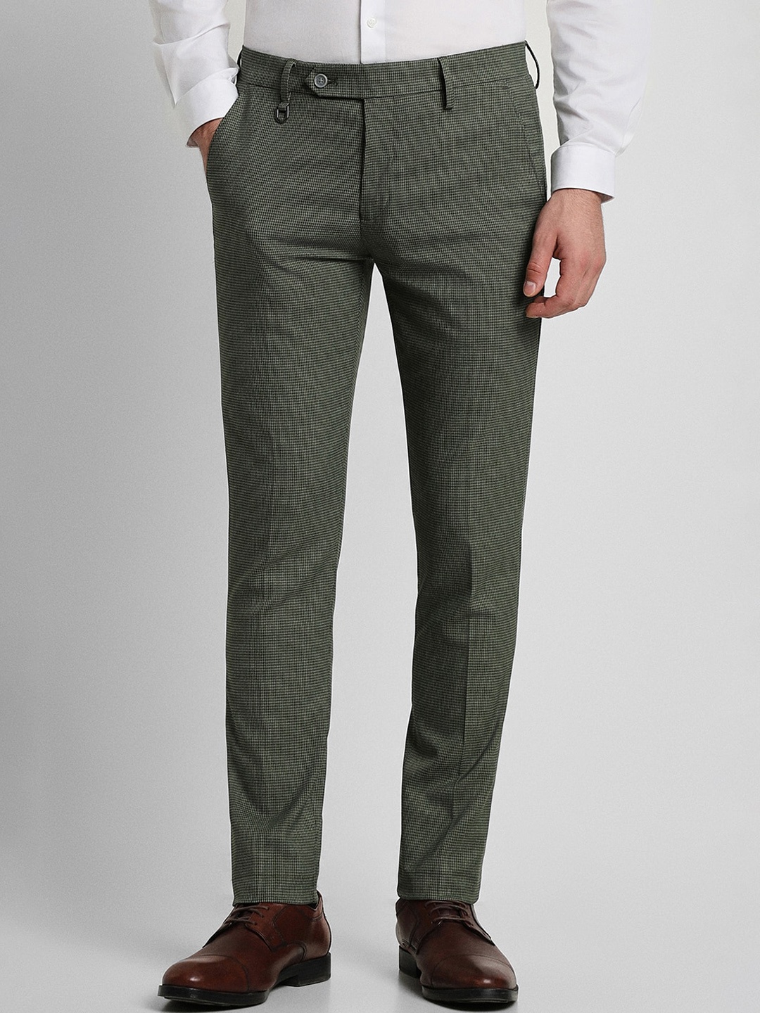 

Peter England Men Checked Slim Fit Formal Trousers, Olive