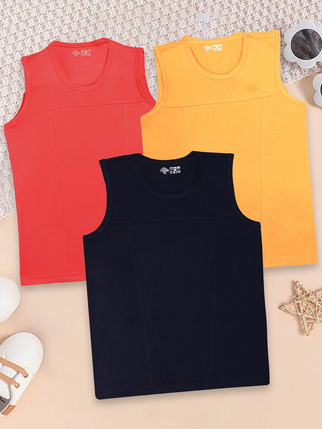 

CHIMPRALA Boys Pack of 3 Sleeveless T-shirts, Peach
