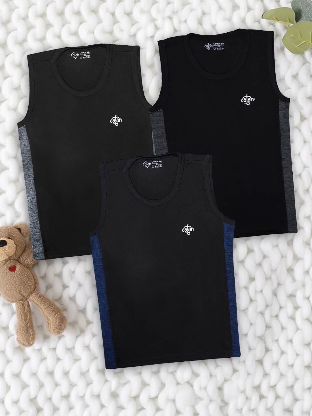 

CHIMPRALA Boys Pack of 3 Sleeveless T-shirts, Black