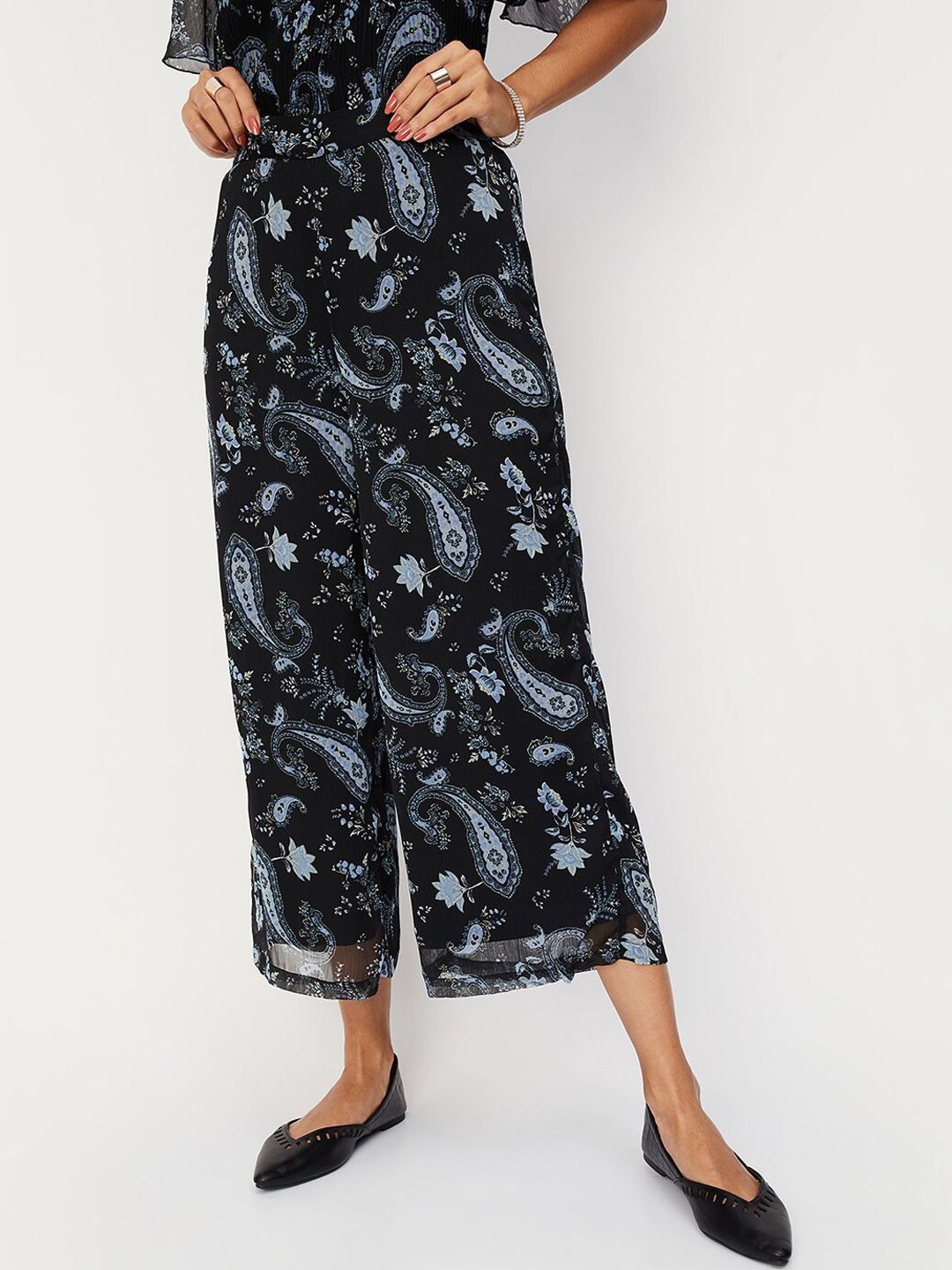 

max Women Ethnic Motifs Printed Culottes, Black