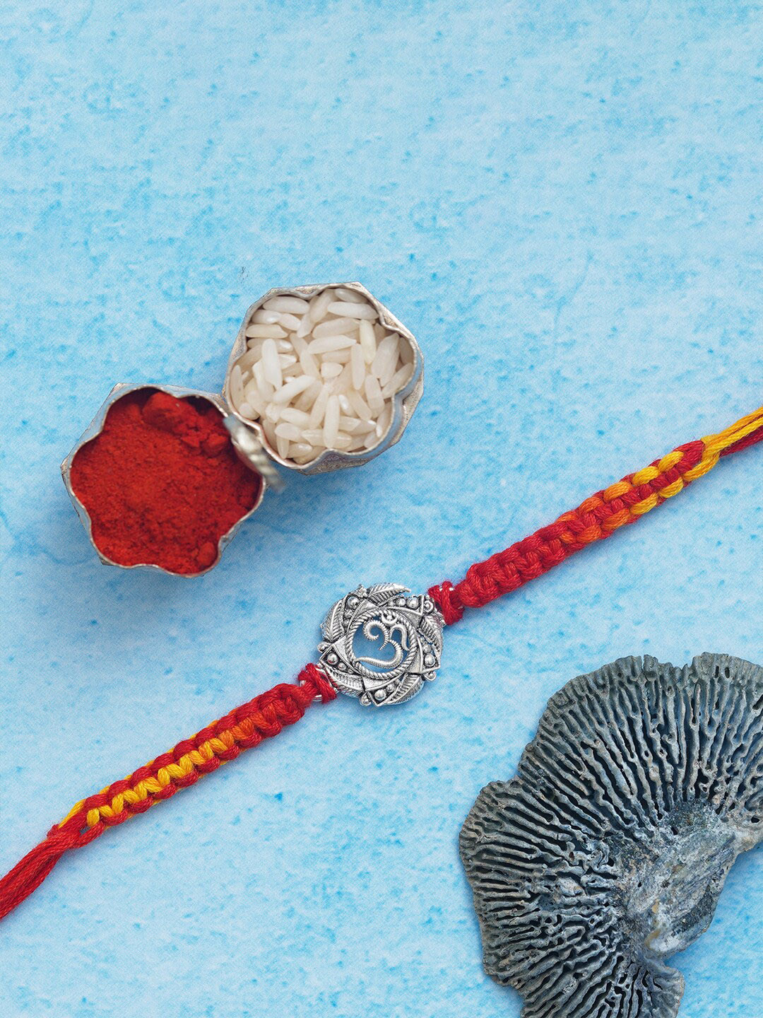 

eCraftIndia Traditional OM Symbol Rakhi With Roli Chawal, Silver