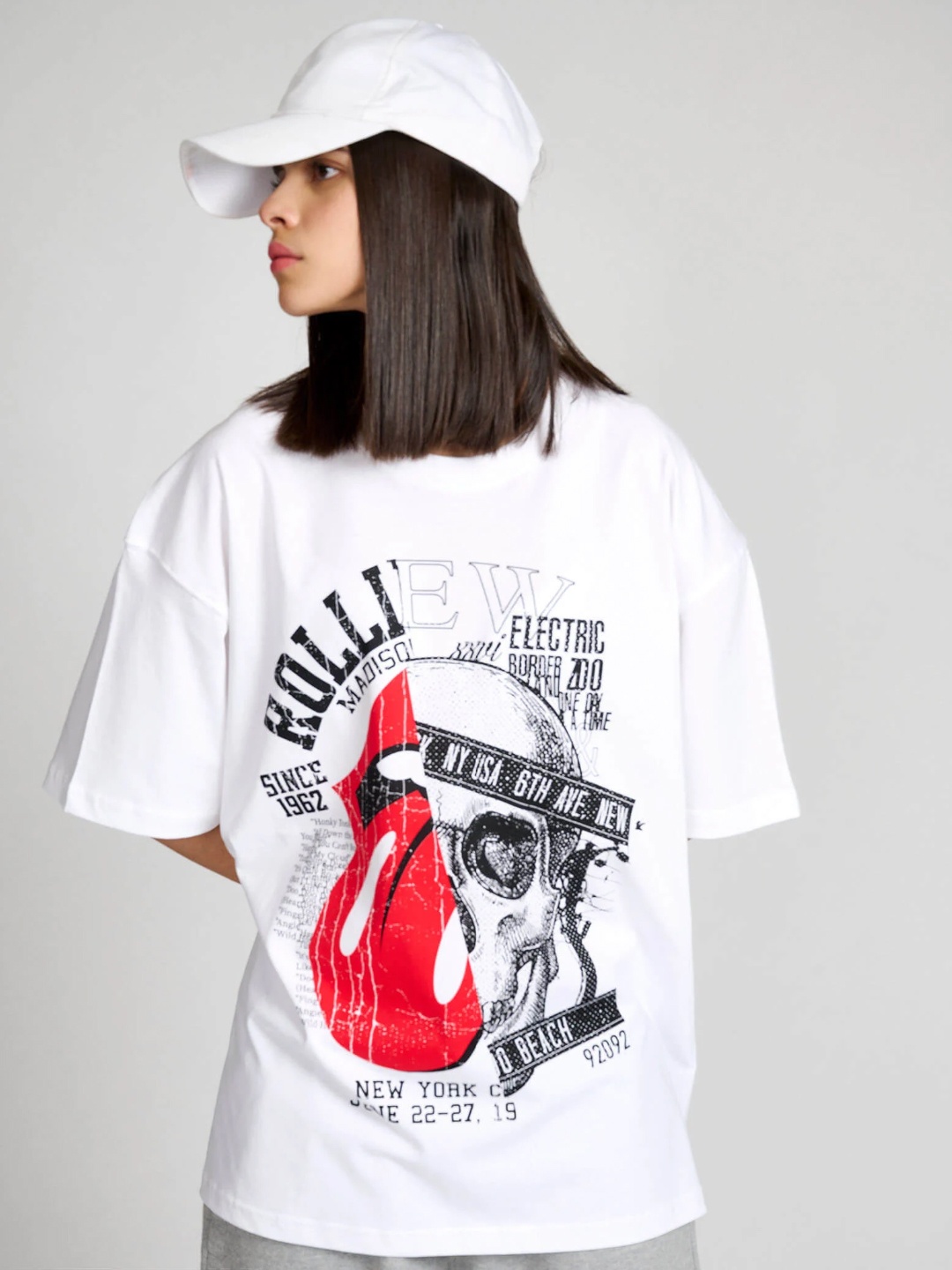 

Bonkers Corner White Typography Printed Drop-Shoulder Sleeves Cotton Oversized T-shirt