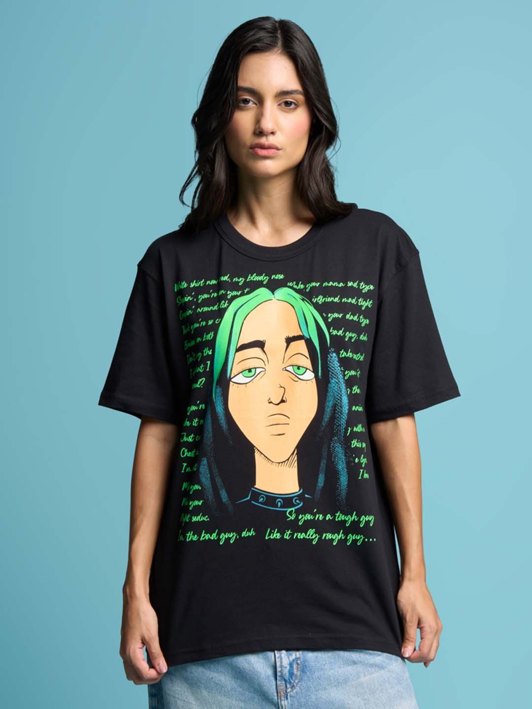 

Bonkers Corner Graphic Printed Cotton Oversized T-shirt, Black