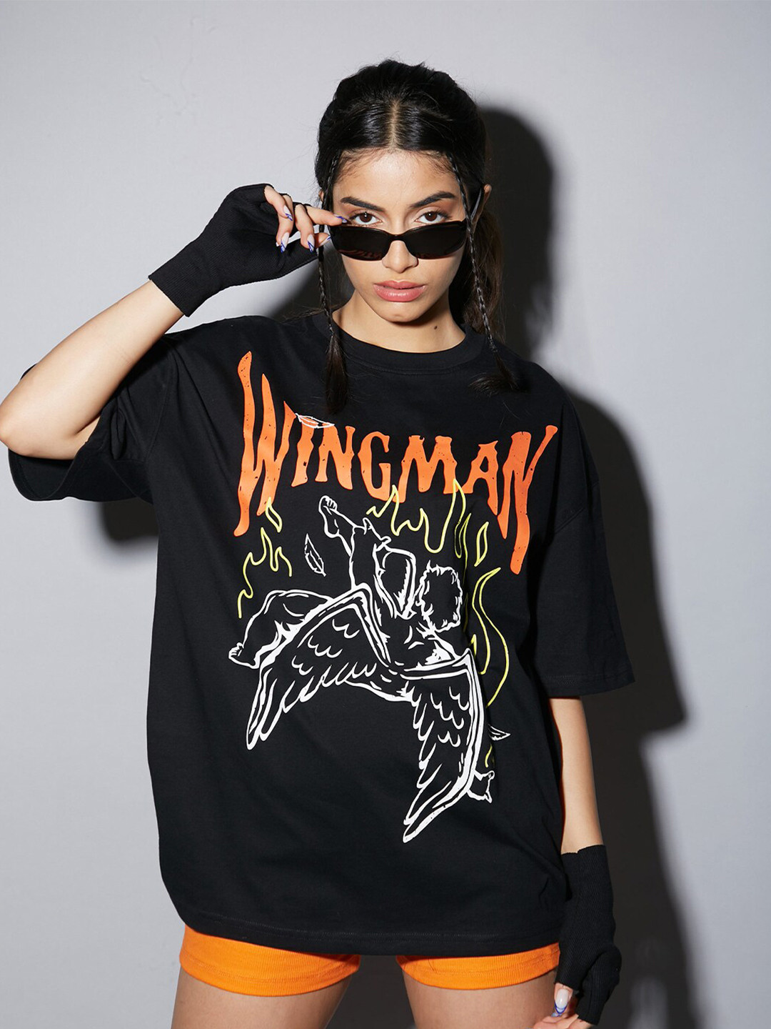 

Bonkers Corner Black Typography Printed Drop-Shoulder Sleeves Cotton Oversized T-shirt