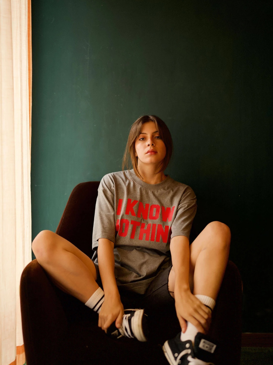 

Bonkers Corner Brown Typography Printed Drop-Shoulder Sleeves Cotton Oversized T-shirt