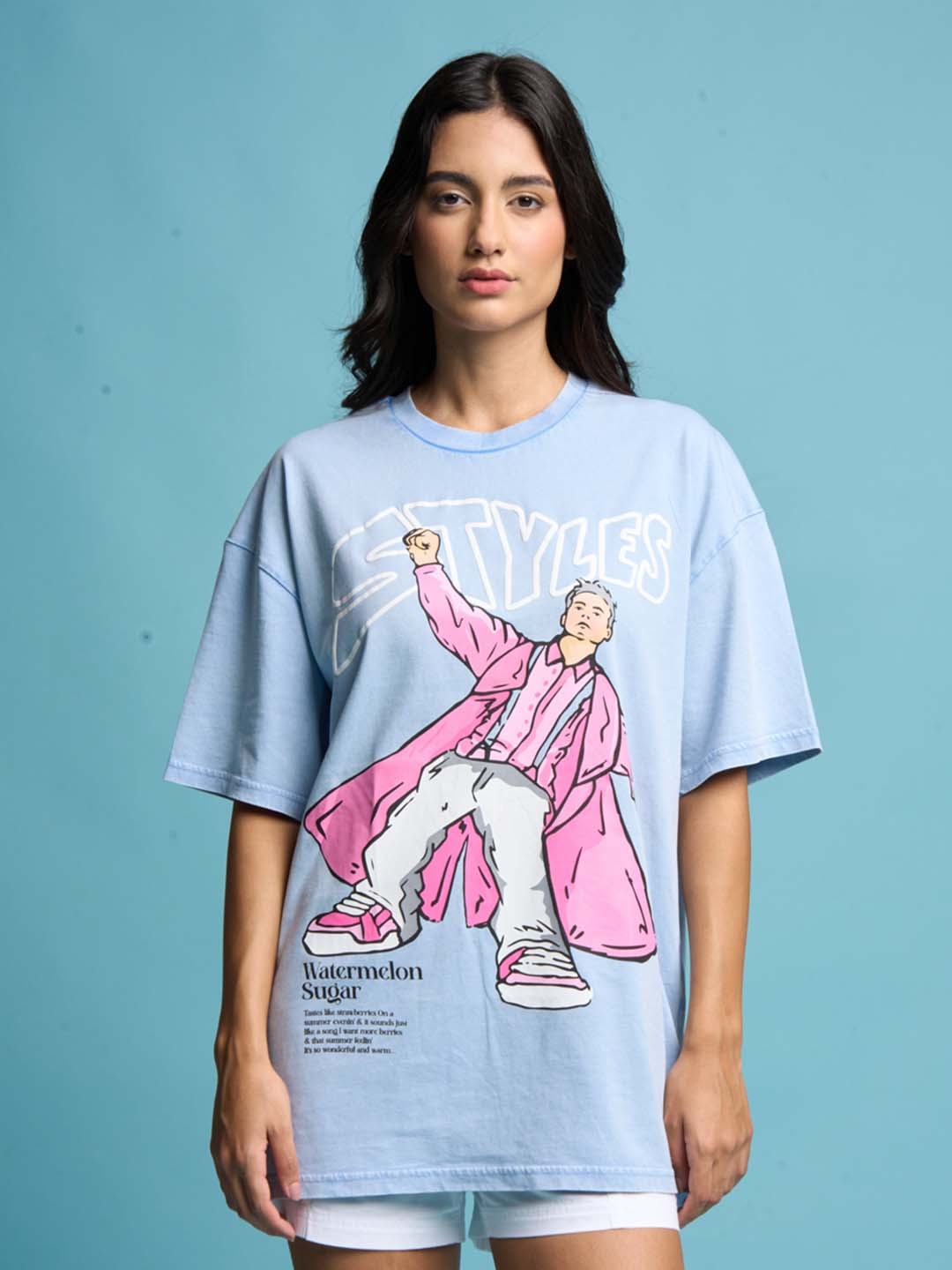 Bonkers Corner Graphic Printed Oversized Cotton T-Shirt, Blue