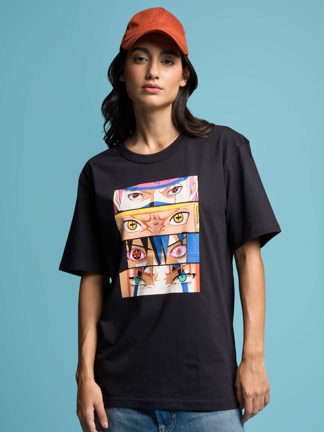

Bonkers Corner Naruto Printed Oversized Cotton T-Shirt, Black