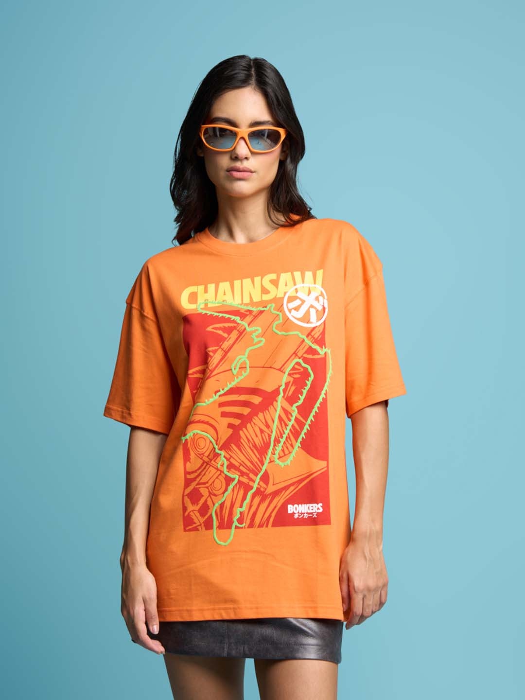 

Bonkers Corner Graphic Printed Oversized Cotton T-Shirt, Orange