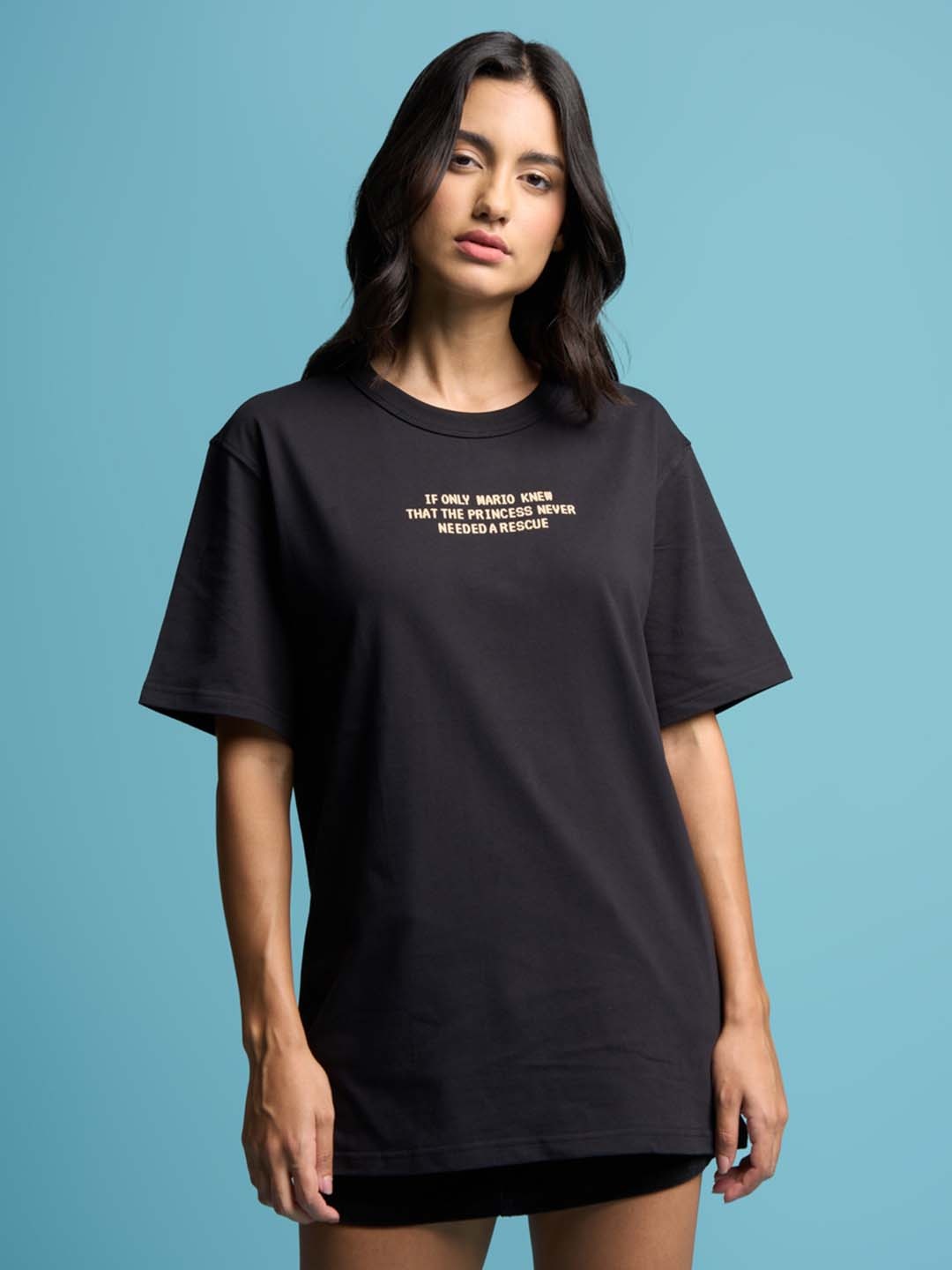 

Bonkers Corner Super Mario Printed Oversized Cotton T-Shirt, Black