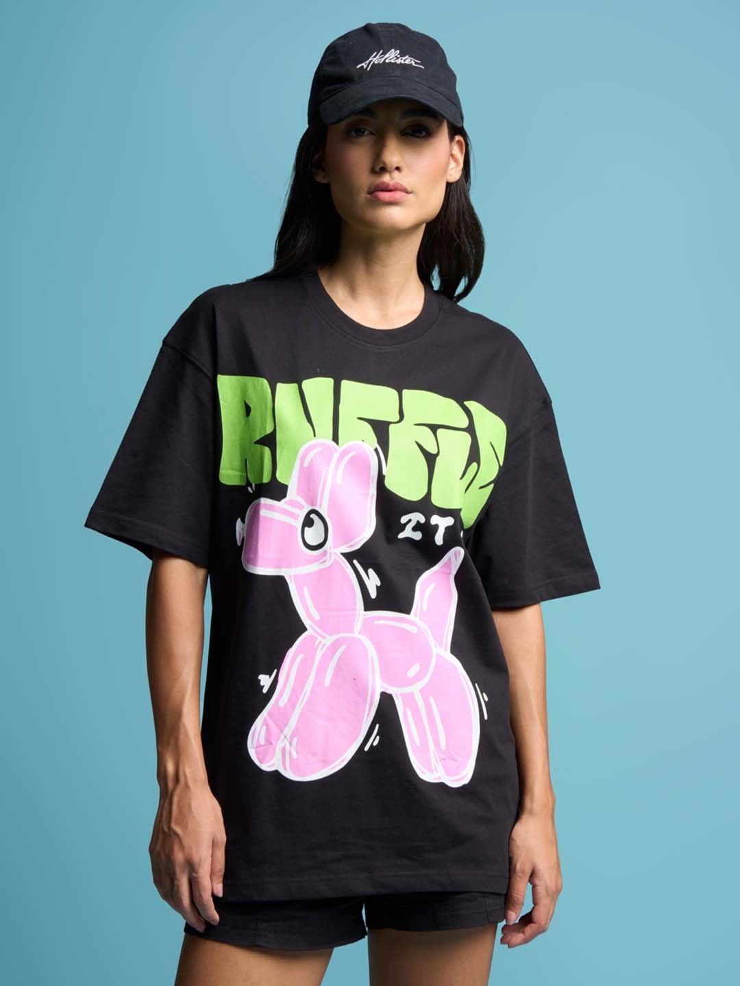 

Bonkers Corner Graphic Printed Oversized Cotton T-Shirt, Black