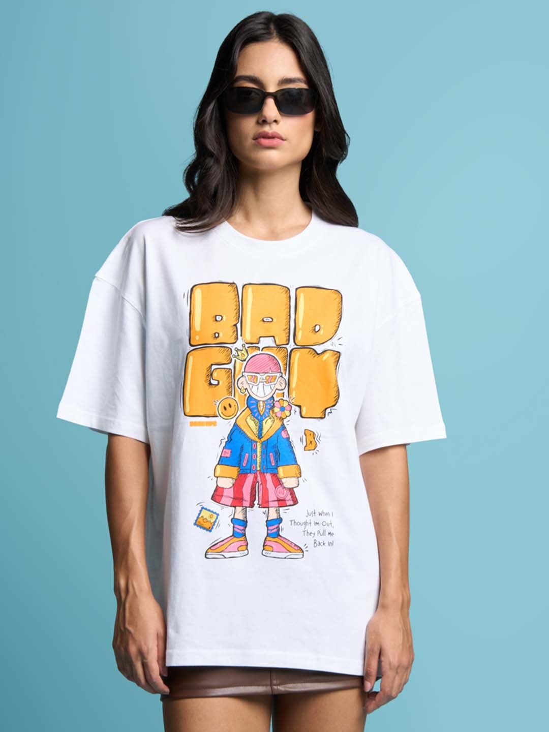 

Bonkers Corner Graphic Printed Drop-Shoulder Sleeves Cotton Oversized T-shirt, White