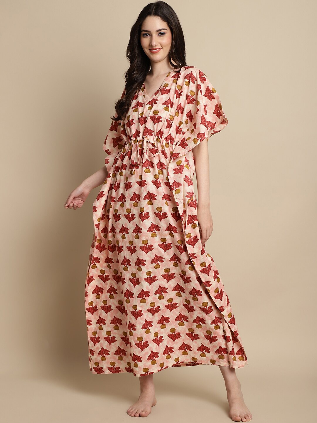 

Boston Club Floral Printed Pure Cotton Kaftan Nightdress, Pink
