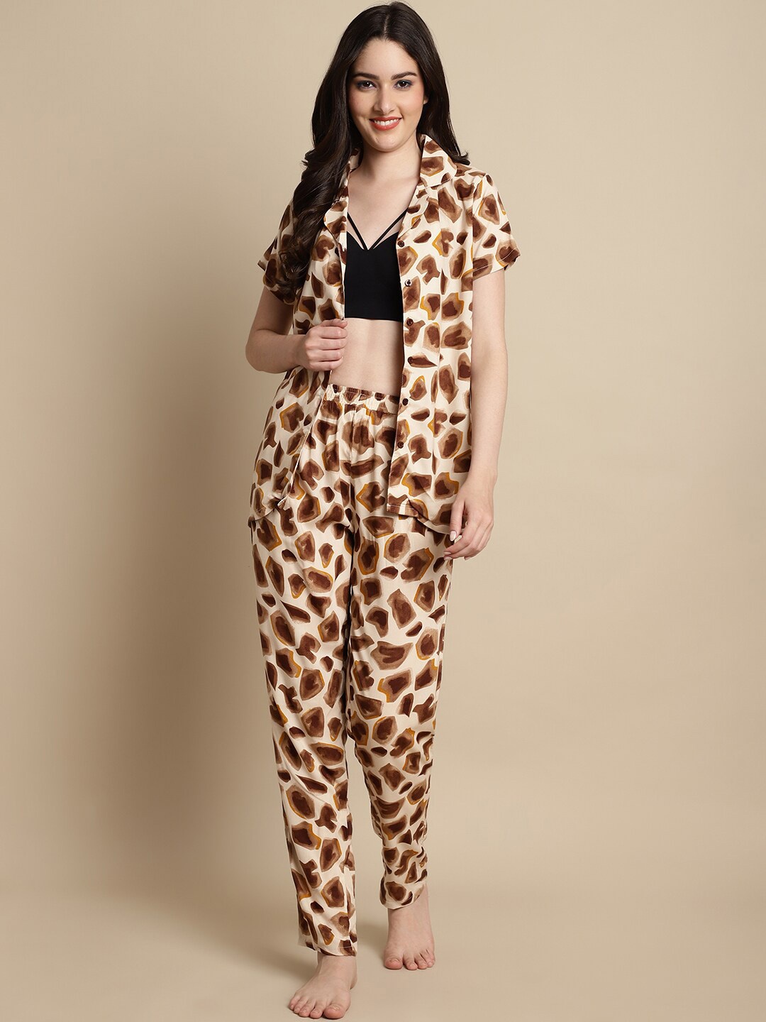 

Boston Club Abstract Printed Night suit, Brown