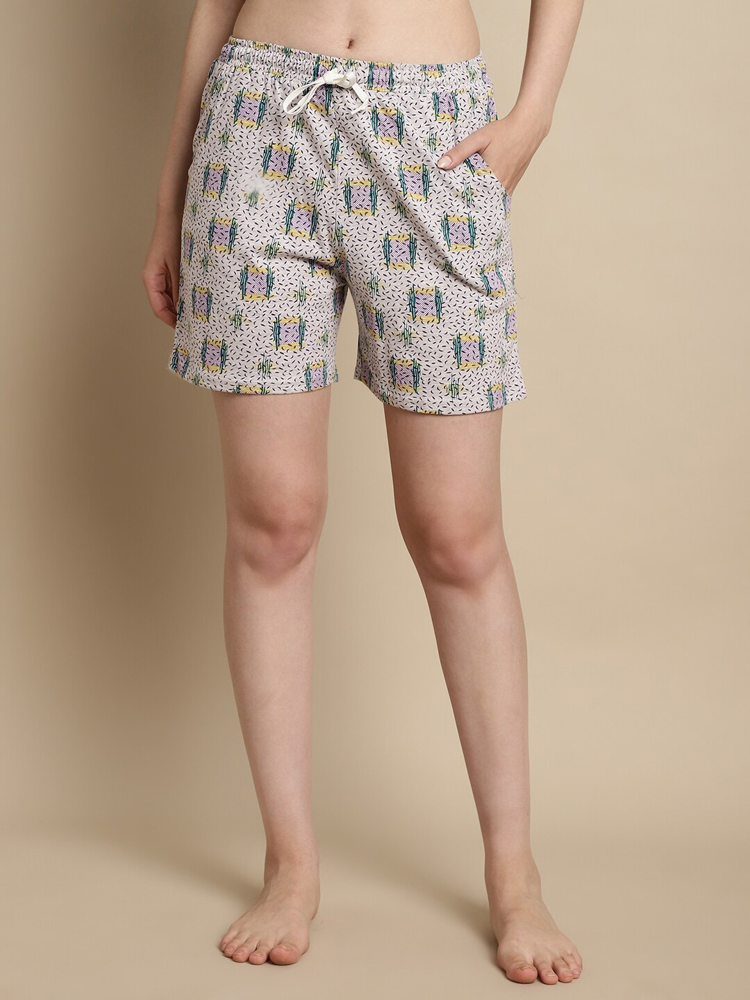 

Boston Club Women Printed Cotton Lounge Shorts, Grey