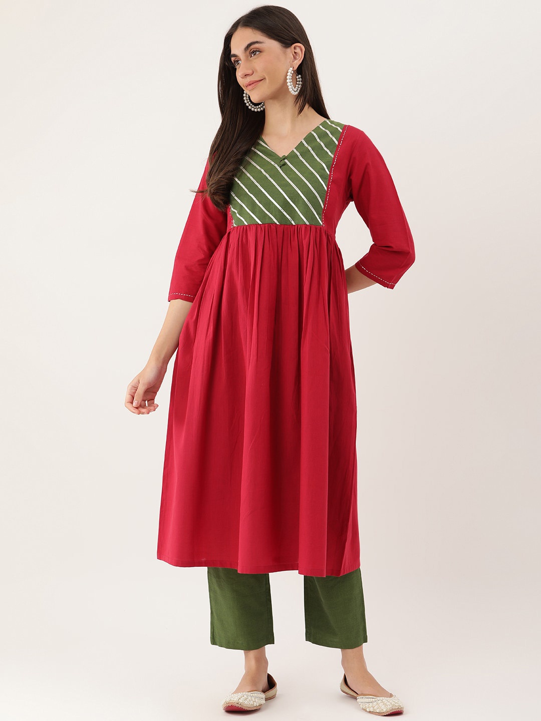 

Lokatita Yoke Design Thread Work Anarkali Kurta, Red