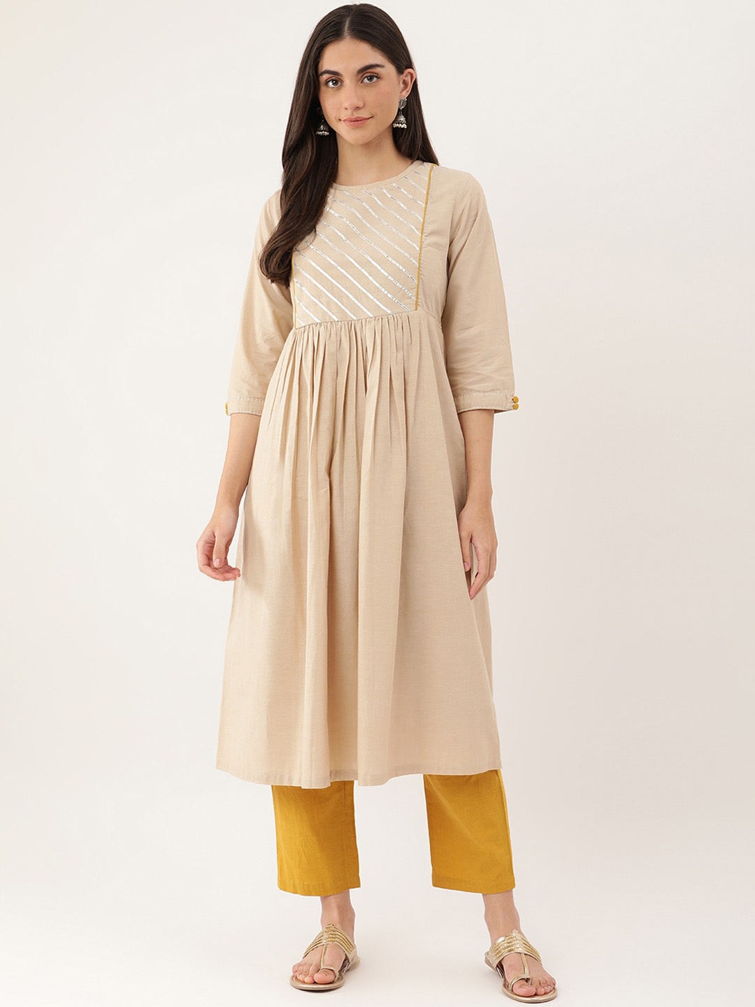 

Lokatita Embroidered Thread Work Anarkali Kurta, Beige