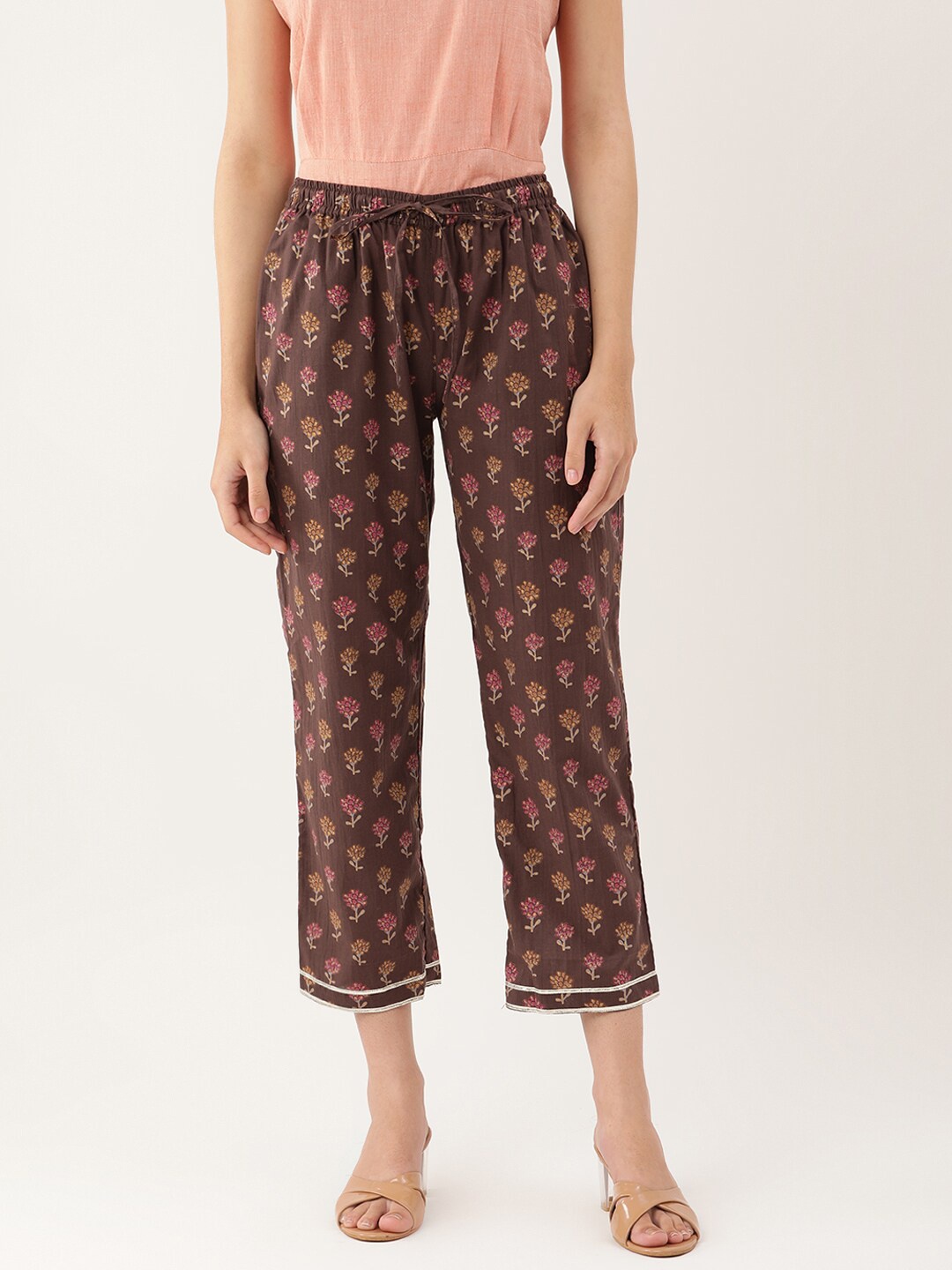 

Lokatita Women Brown & Pink Ethnic Motifs Printed Cropped Palazzos