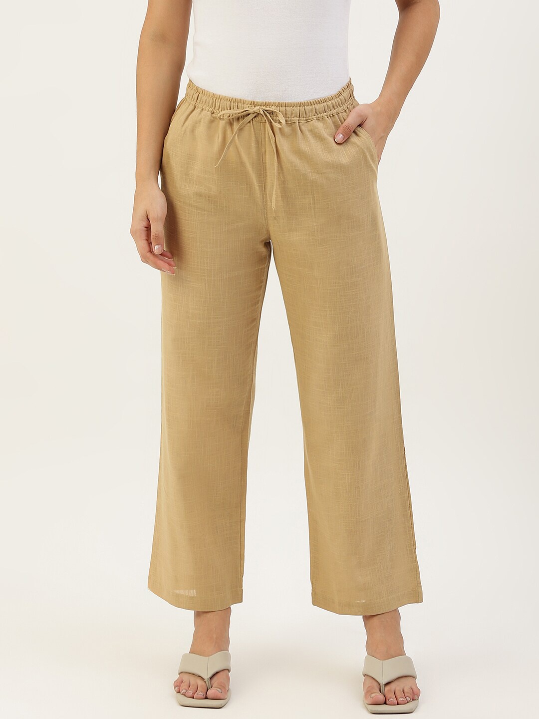 

Lokatita Women Beige Cropped Palazzos