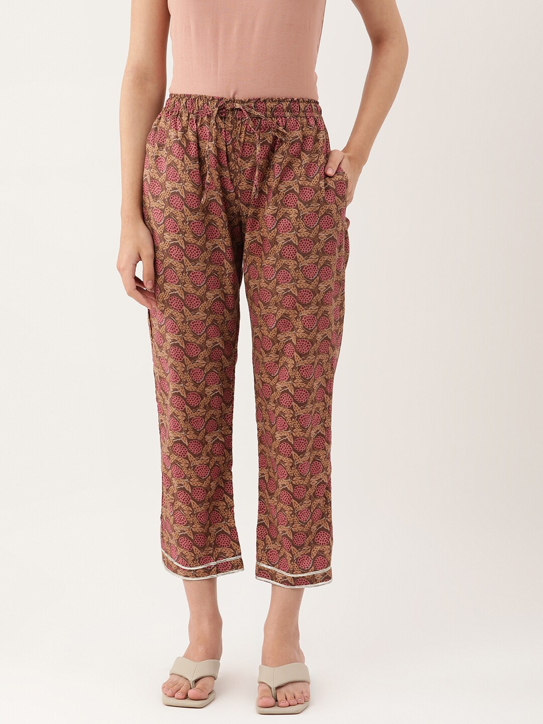 

Lokatita Women Brown & Yellow Ethnic Motifs Printed Cropped Ethnic Palazzos