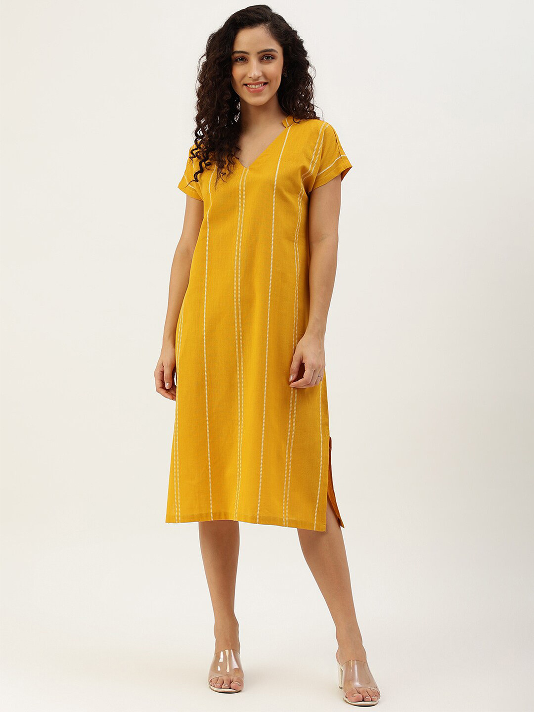 

Lokatita Striped Cotton A-Line Midi Dress, Yellow