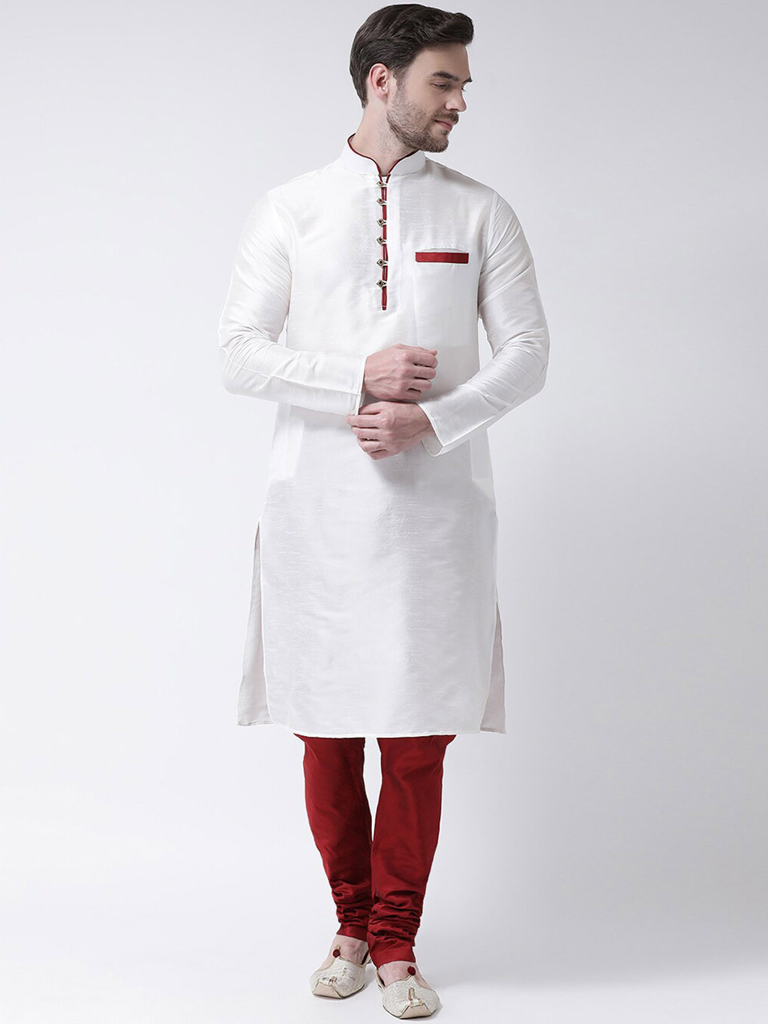 

SG LEMAN Mandarin Collar Straight Kurta with Churidar, Off white