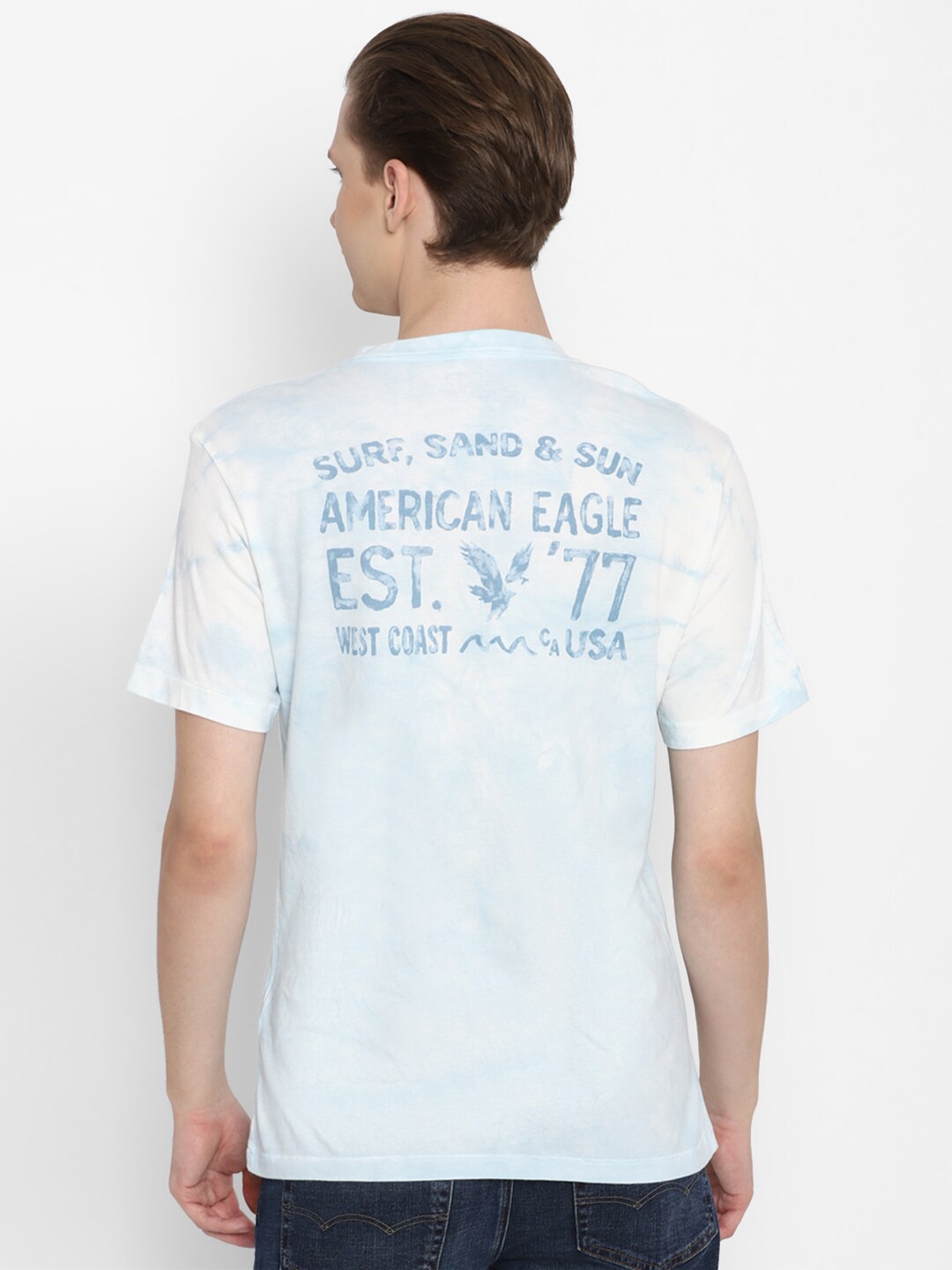 

AMERICAN EAGLE OUTFITTERS Brand Logo Tie & Dyed Pure Cotton T-shirt, Blue