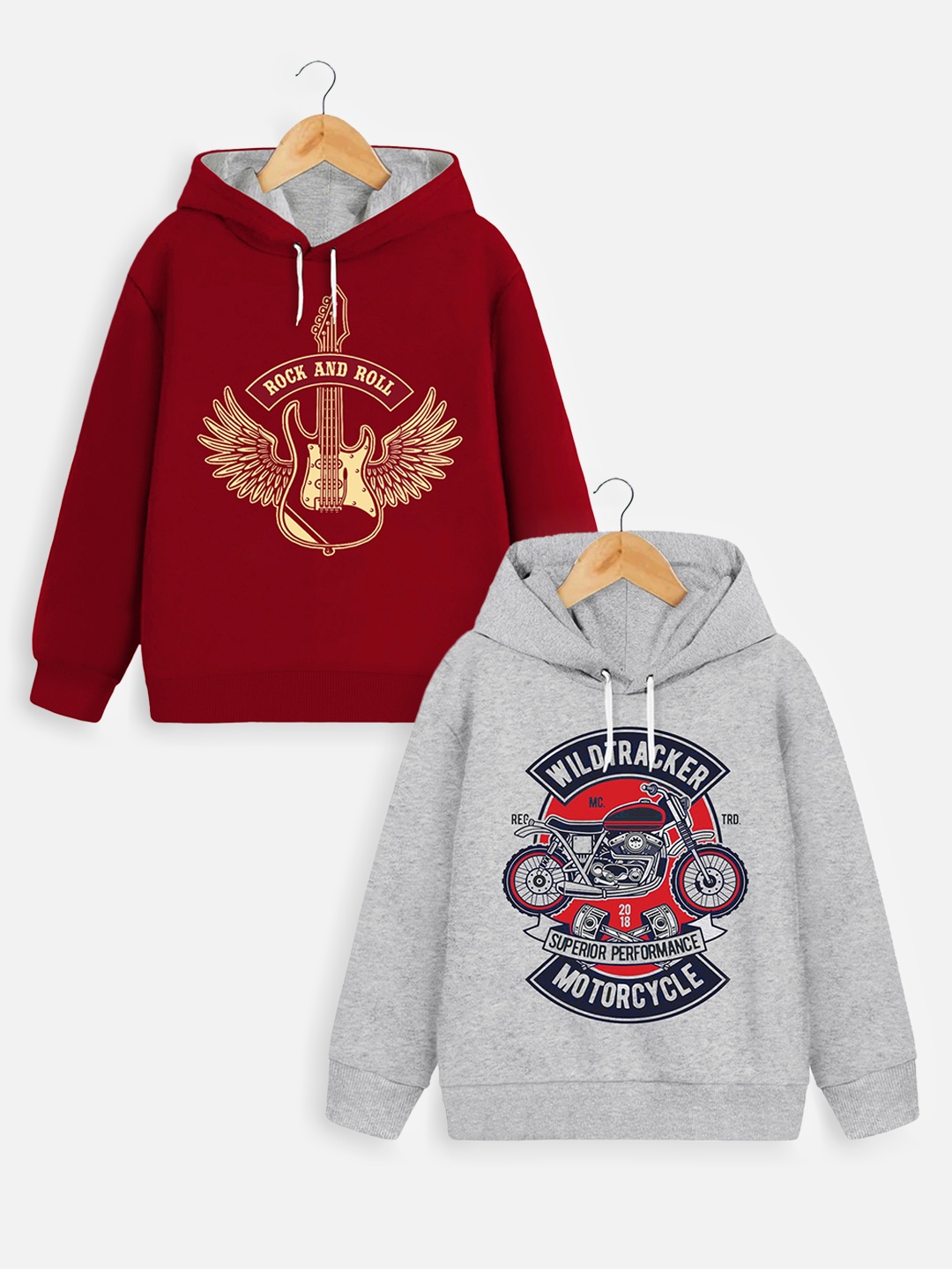 

Trampoline Boys Pack Of 2 Graphic Printed Hooded Sweatshirt, Red