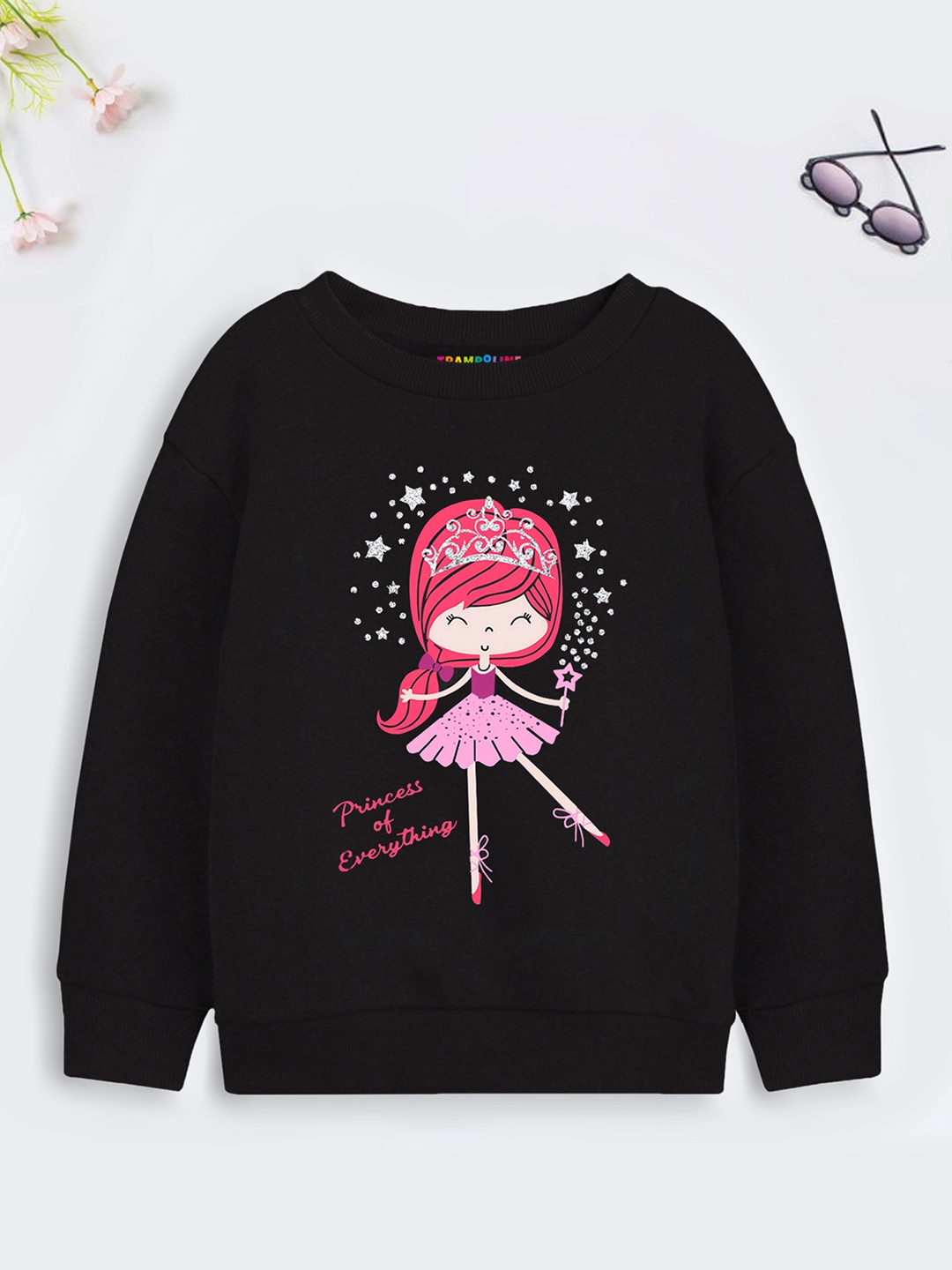

Trampoline Girls Graphic Printed Cotton Pullover, Black
