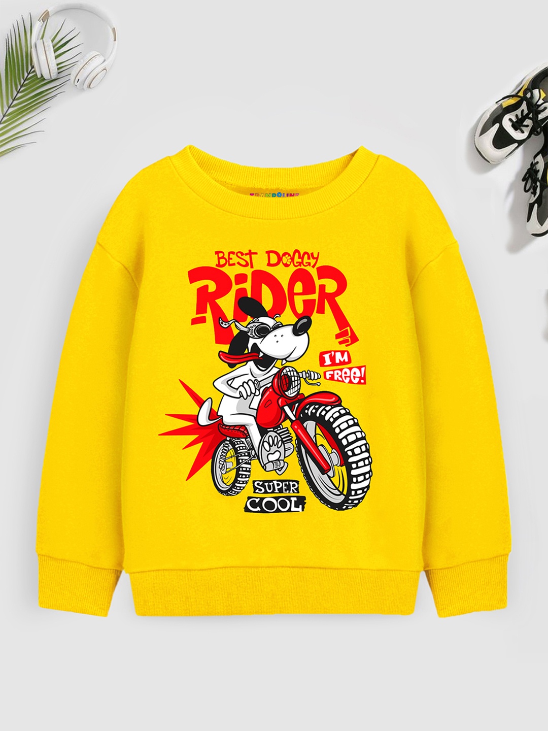 

Trampoline Boys Graphic Printed Cotton Pullover, Yellow