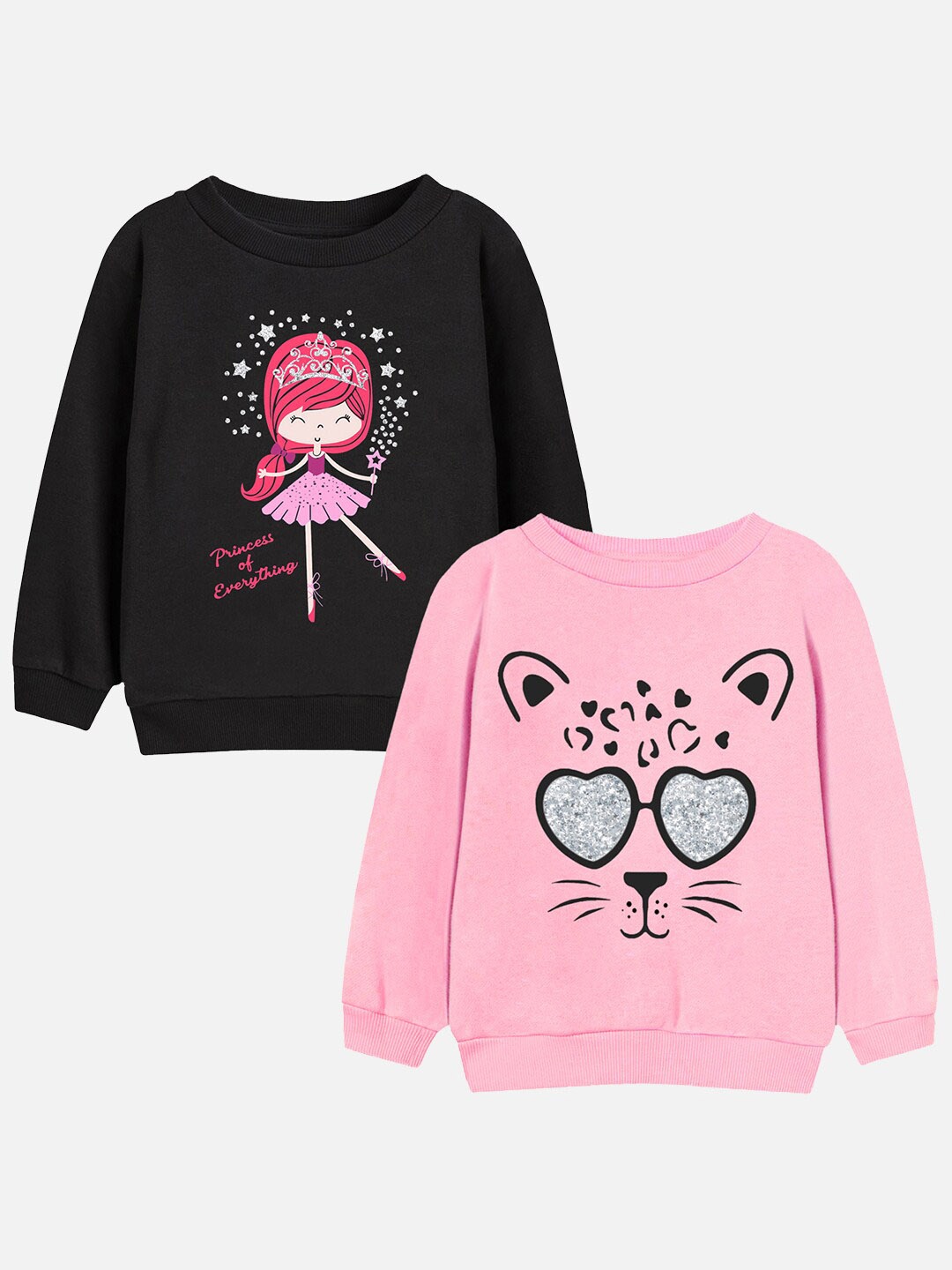 

Trampoline Girls Pack Of 2 Graphic Printed Cotton Pullover, Pink