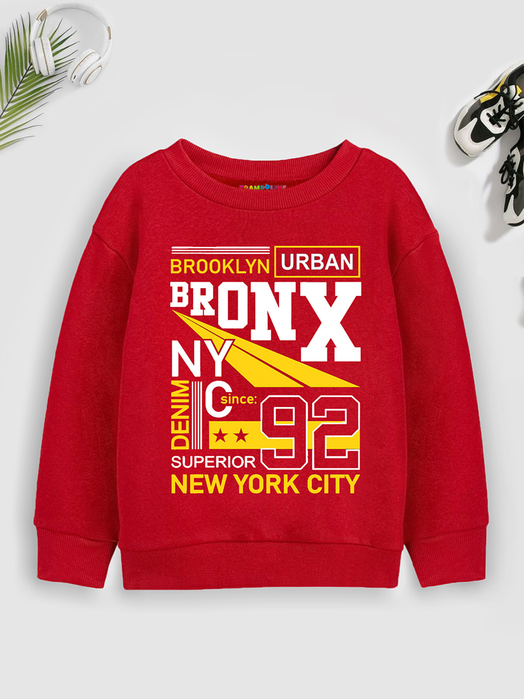 

Trampoline Boys Graphic Printed Cotton Pullover, Red