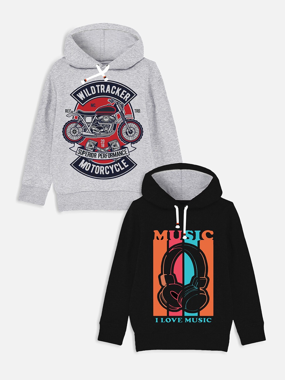 

Trampoline Boys Pack Of 2 Graphic Printed Hooded Sweatshirt, Black