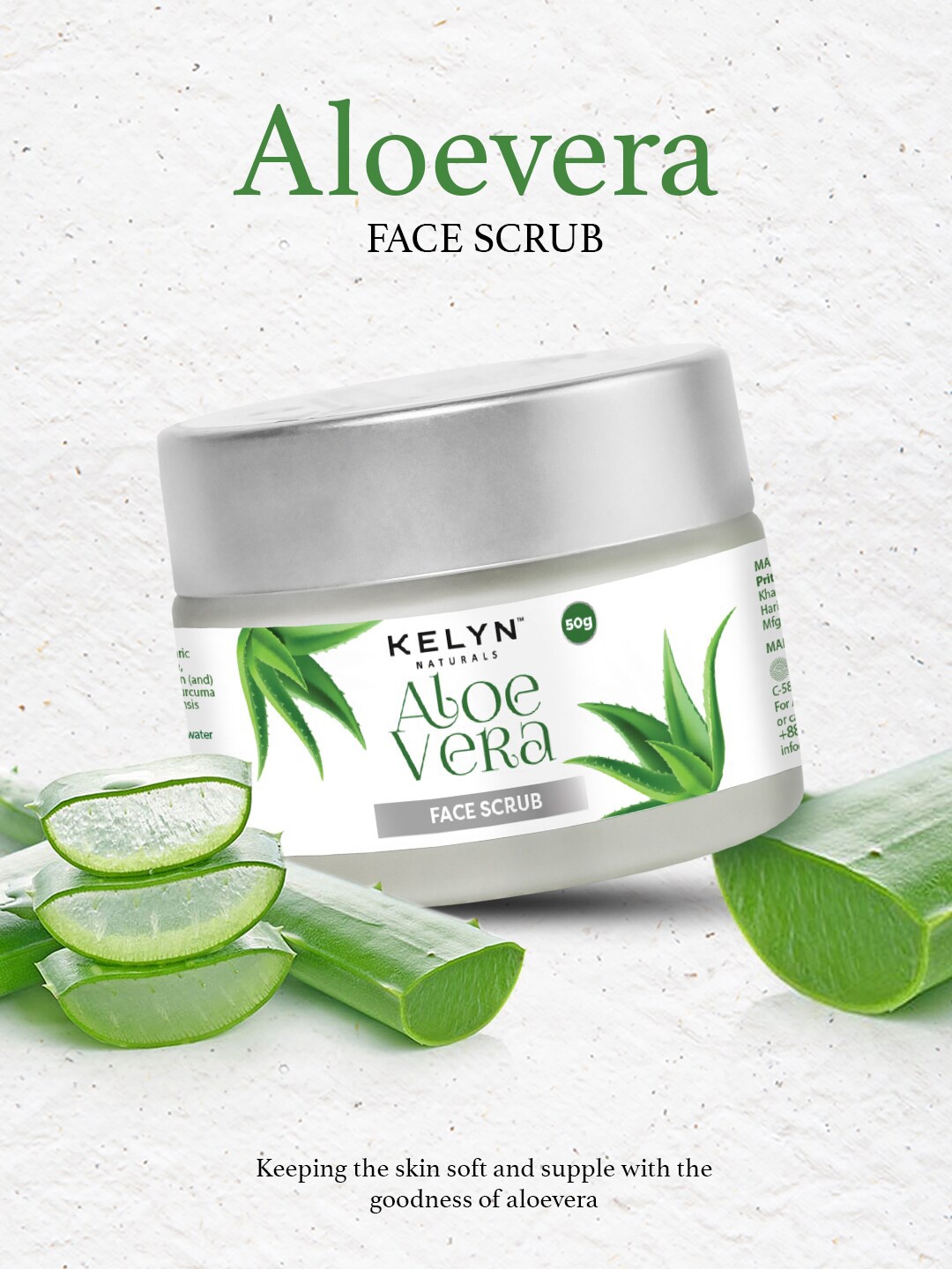 

KELYN Naturals Aloe Vera Vegan Face Scrub - 50 g, Green
