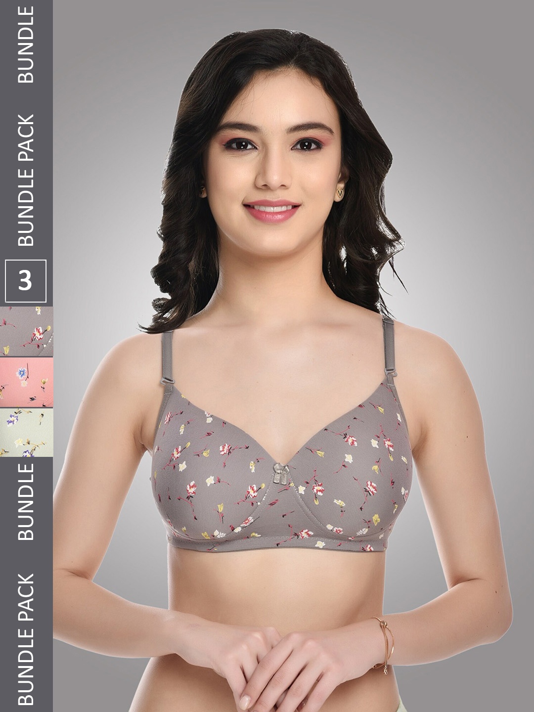 

FUNAHME Floral Everyday Bra Non-Wired Full Coverage Lightly Padded, Pink