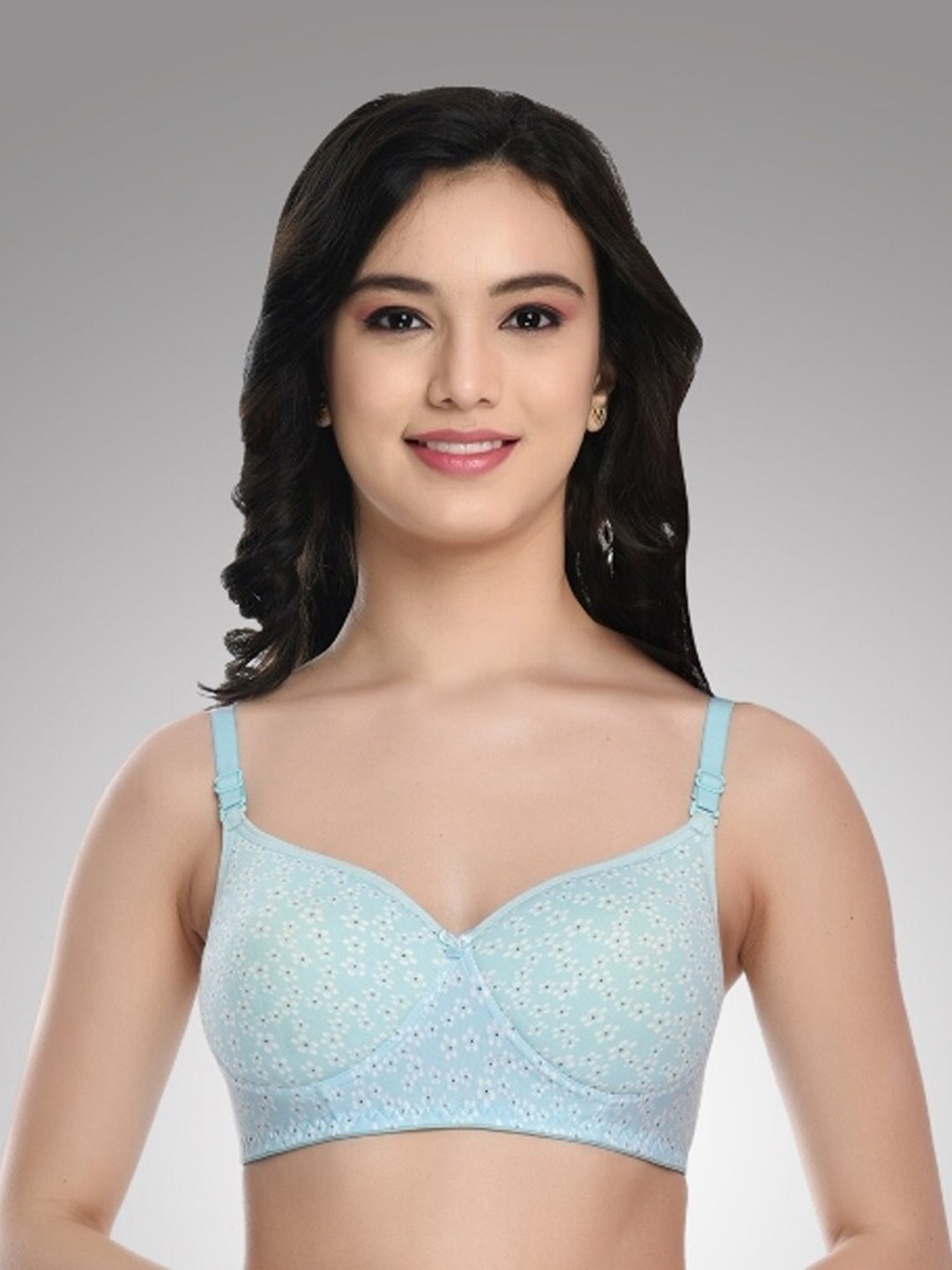 

FUNAHME Floral Everyday Bra Non-Wired Full Coverage Lightly Padded, Turquoise blue