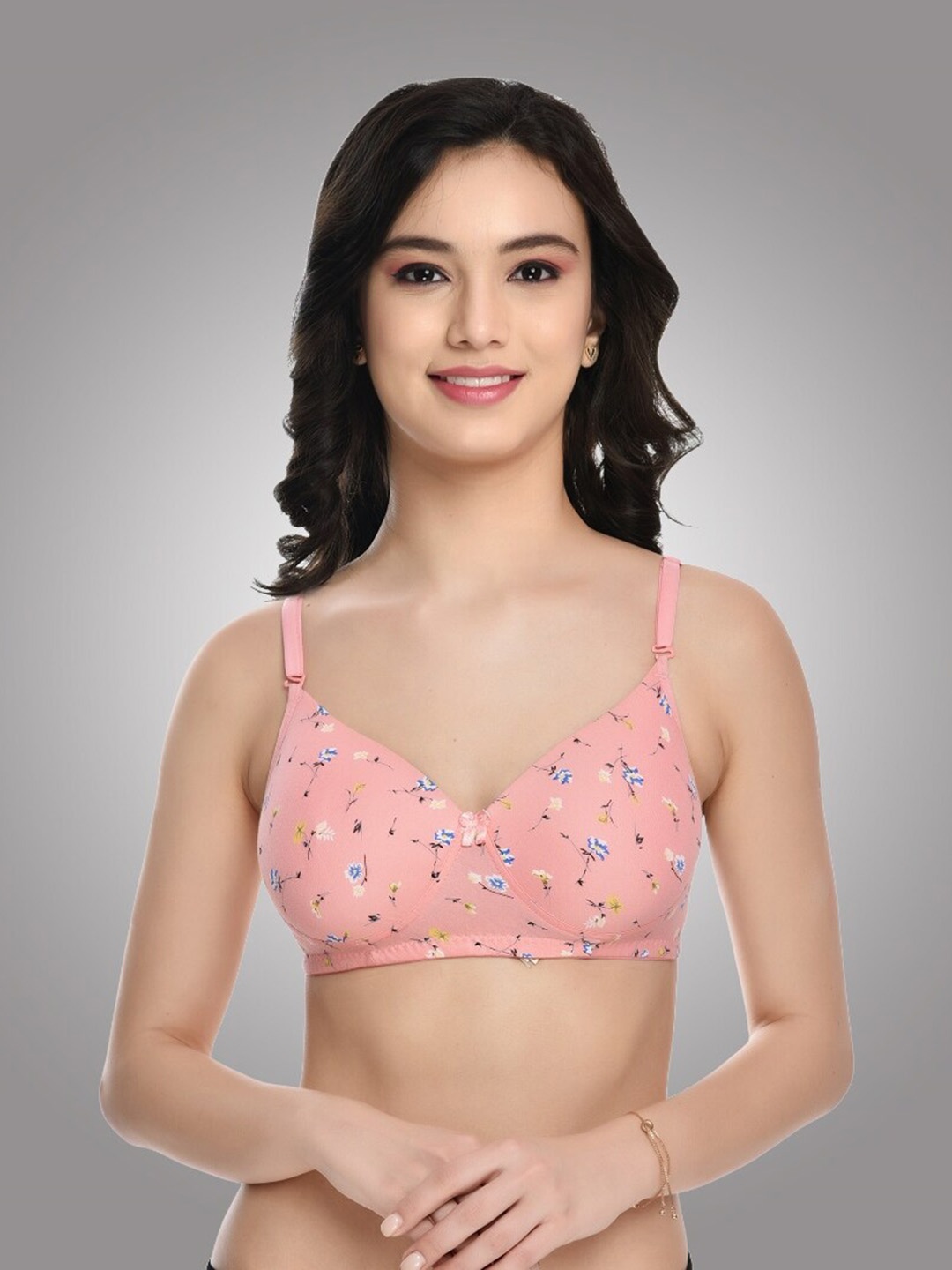 

FUNAHME Floral Everyday Bra Non-Wired Full Coverage Lightly Padded, Pink