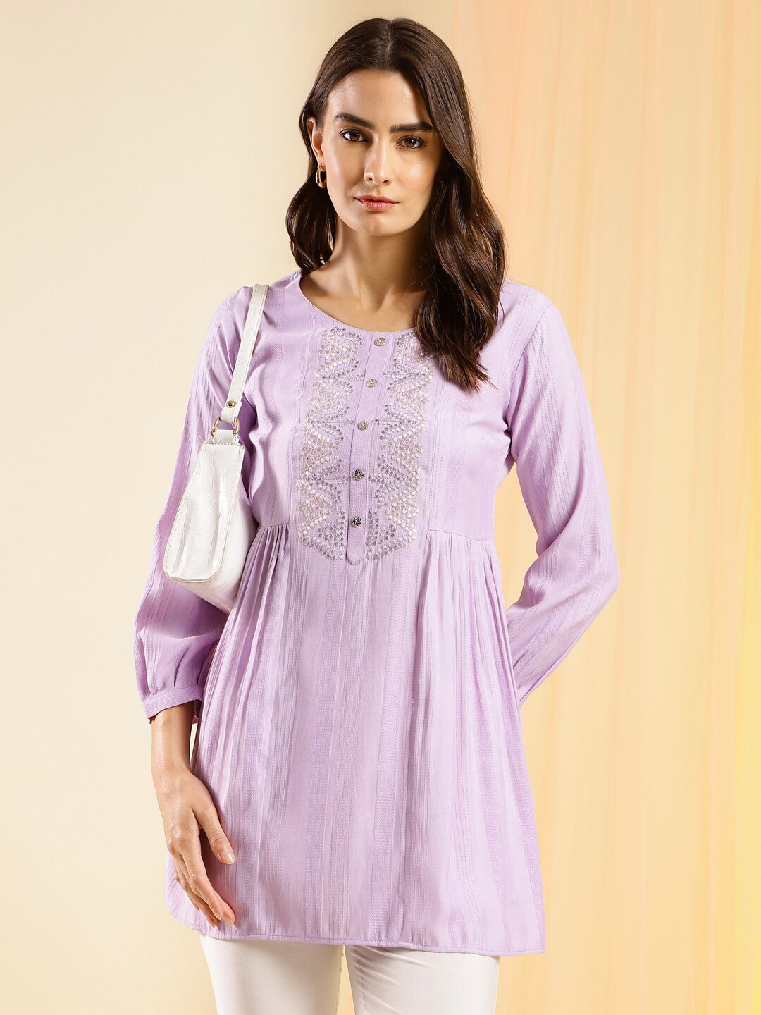 

Sangria Embroidered Thread Work A-Line Kurta, Lavender