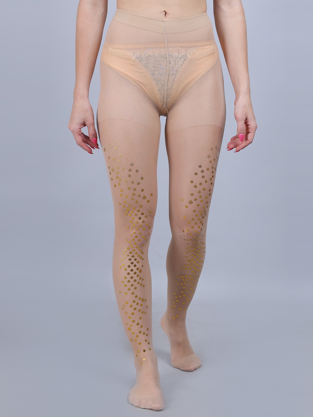 

COLOR STYLE Women High-Rise Sheer Fish Stockings, Beige