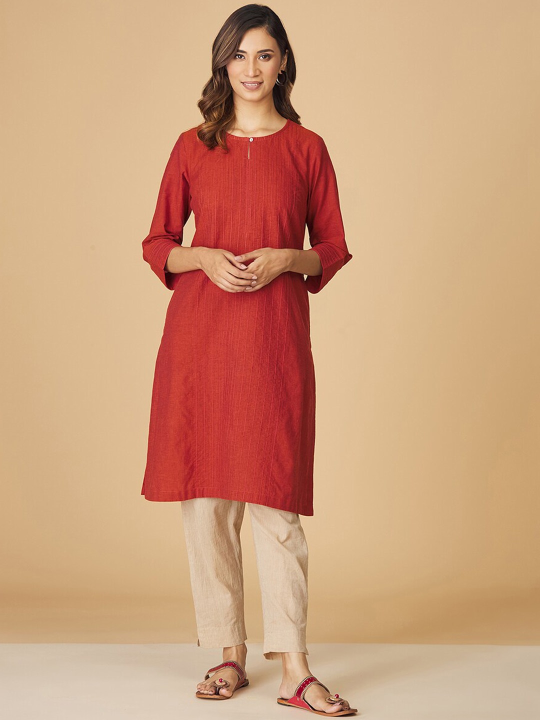 

Fabindia Keyhole Neck Kurta, Rust