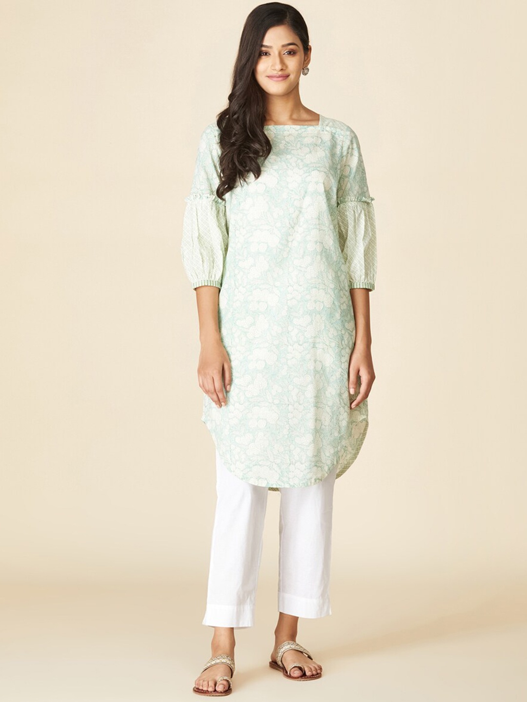 

Fabindia Floral Printed Cotton Kurta, White