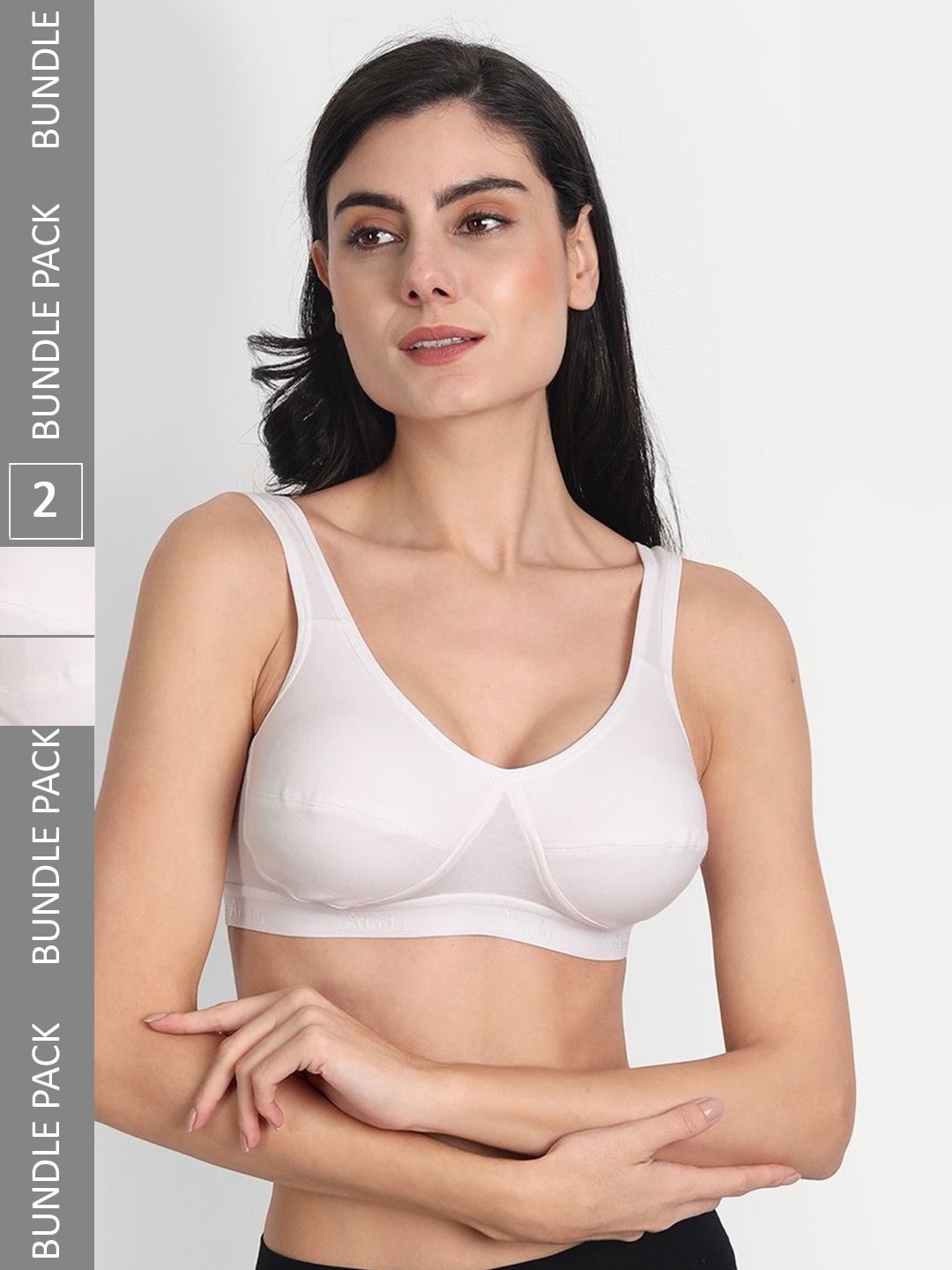 

Aimly Pack Of 2 Non-Padded Non-Wired Seamless Cotton Workout Bra With All Day Comfort, White