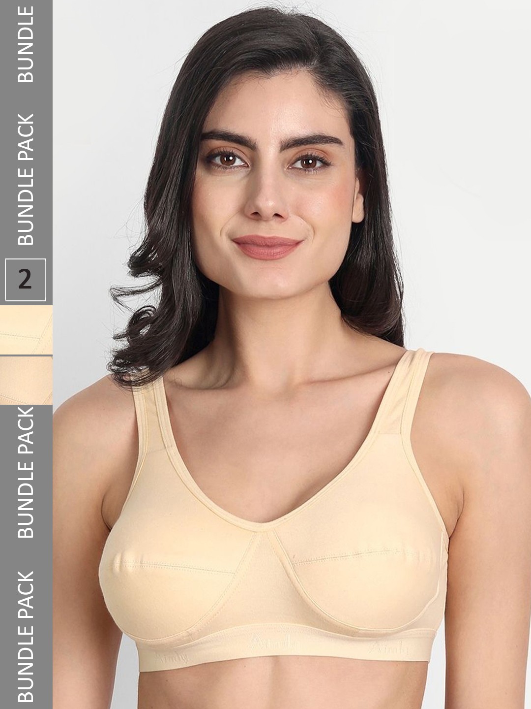 

Aimly Pack of 2 Cotton Sports Bra Non-Padded Non-Wired Full Coverage, Beige